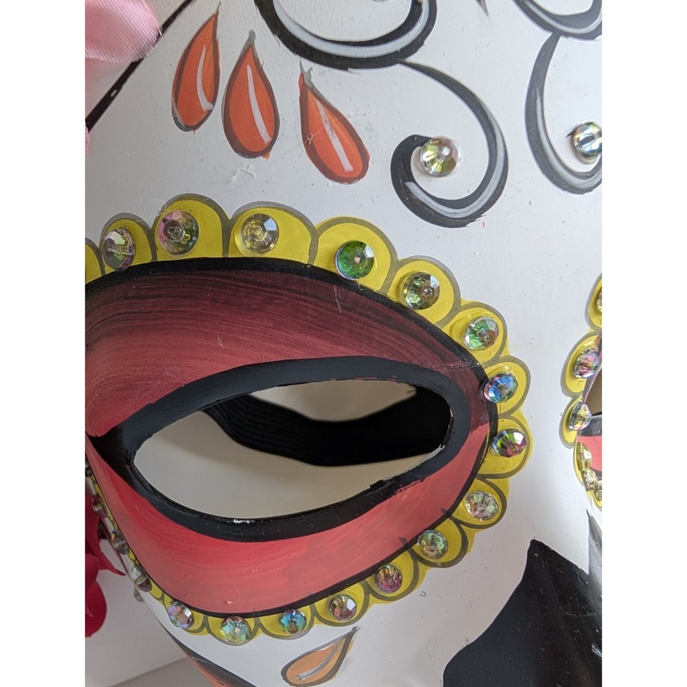 Day of the Dead Face Mask Floral Headband Molded Hard Plastic - Picture 7 of 13